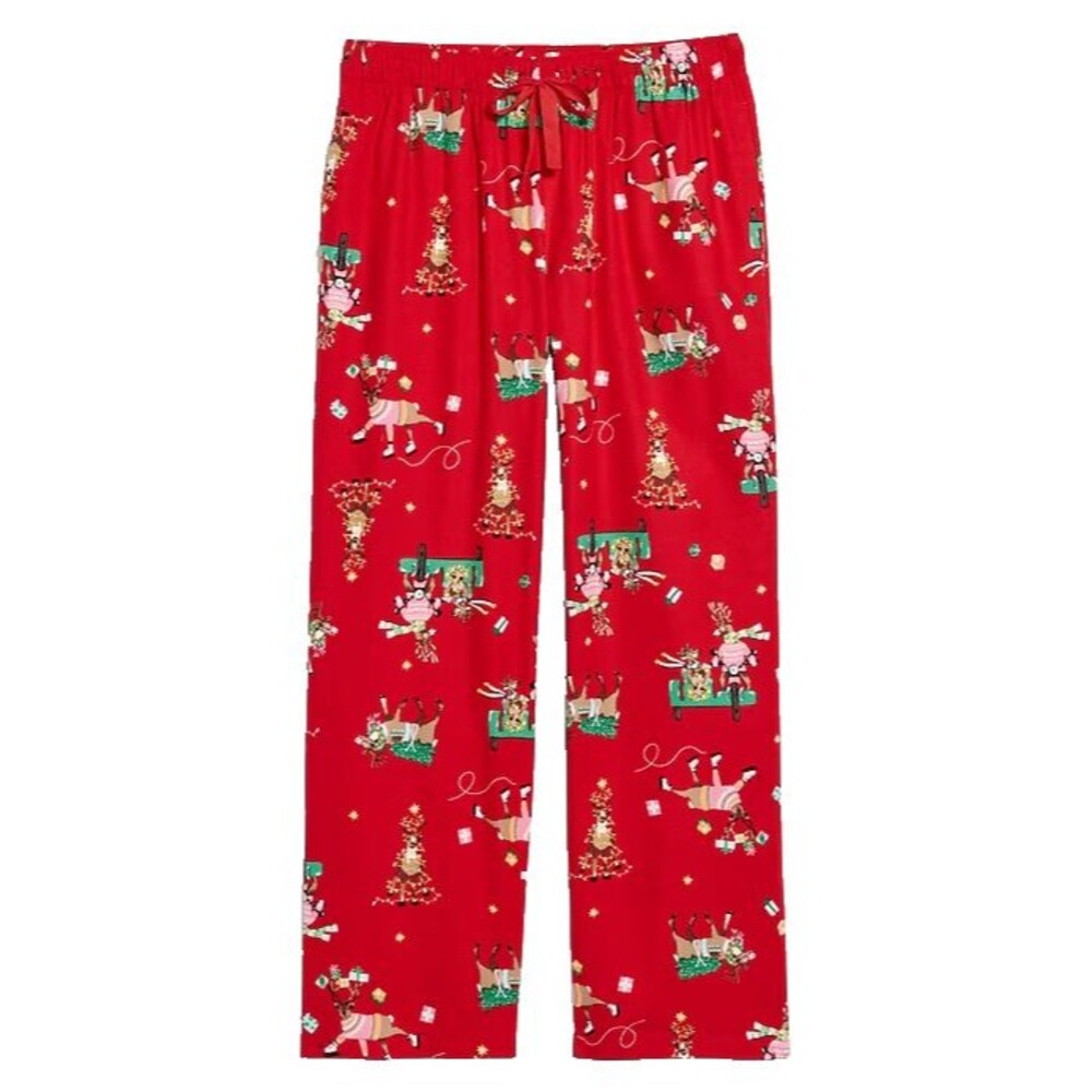 Old Navy Women XL Flannel Pajama Pants Christmas Festive Reindeer Red Winter